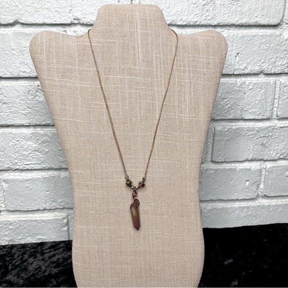 Hand Crafted Boho Electroplated Quartz And Crystal Bead Necklace NEW - Picture 5 of 10